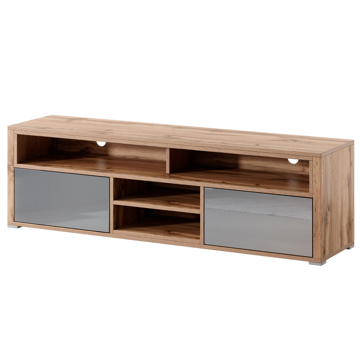 TV-ELEMENT Bella mit 2 Türen und offenem Regal, eiche Wotan+grau glänzend - Eichefarben/Weiß, Holzwerkstoff (137/42.5/33cm) - Beautysofa