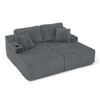 SCHLAFSOFA 186/154/78 cm Grau Cord mit seitlicher Magazintasche und Getränkehalter - Grau, Textil (186/78/154cm) - Oxeza