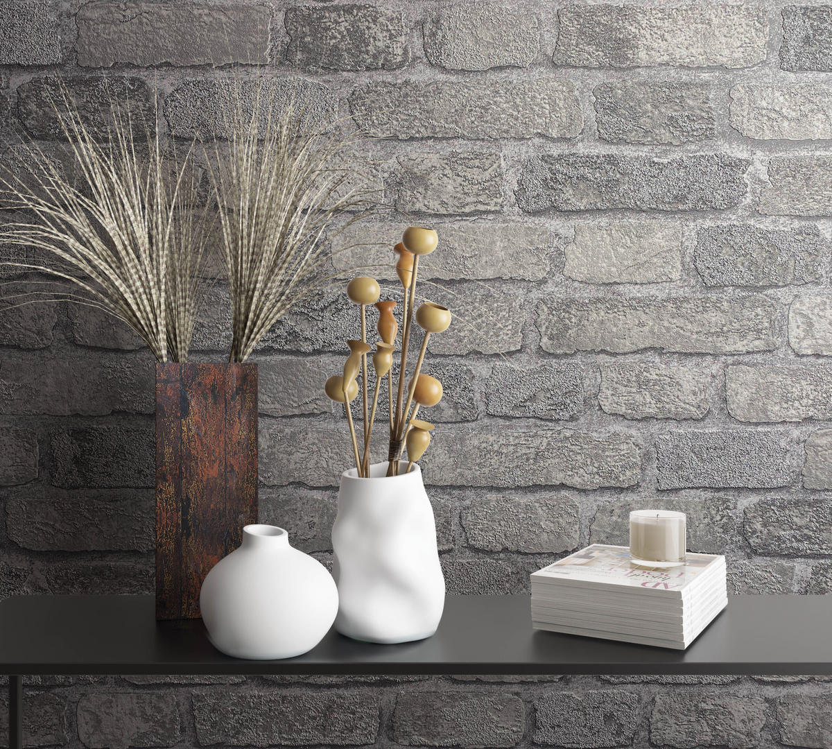 VLIESTAPETE Steinoptik Tapete grau - Grau, Papier (53/1005cm) - marburg