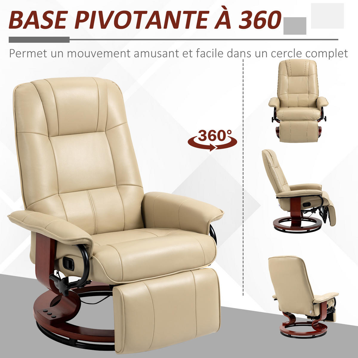 MASSAGESESSEL DE-15370 neigbar mit Fußstütze und 360° Drehung Creme - Creme, Metall (220.98/254/198.12cm) - ComfortXL