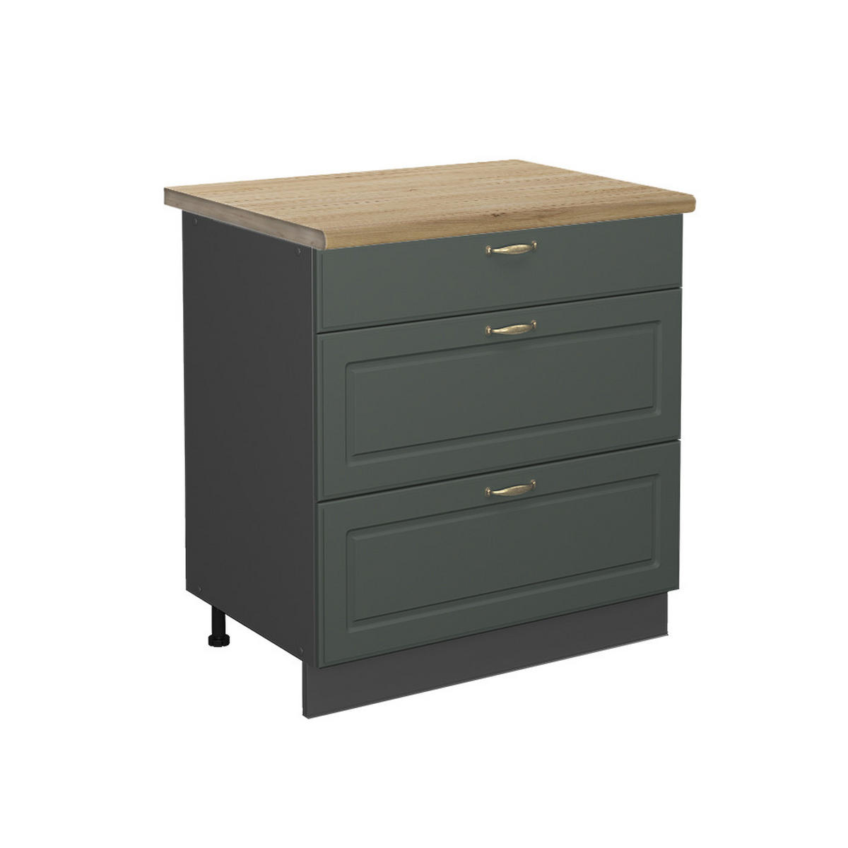 KÜCHENUNTERSCHRANK Fame-Line Grün-Gold Landhaus 80 cm mit 3 Schubladen AP Eiche - Anthrazit/Grün, Holzwerkstoff (80/82/60cm) - Vicco