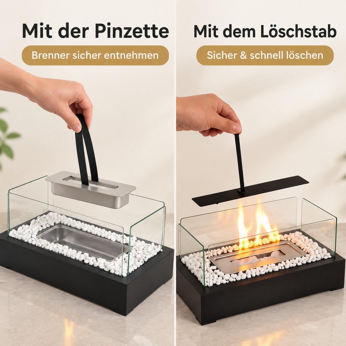 TISCHKAMIN Ilyvmar 35/18/15 cm - Schwarz, Glas/Metall (18/15/35cm) - ZMH