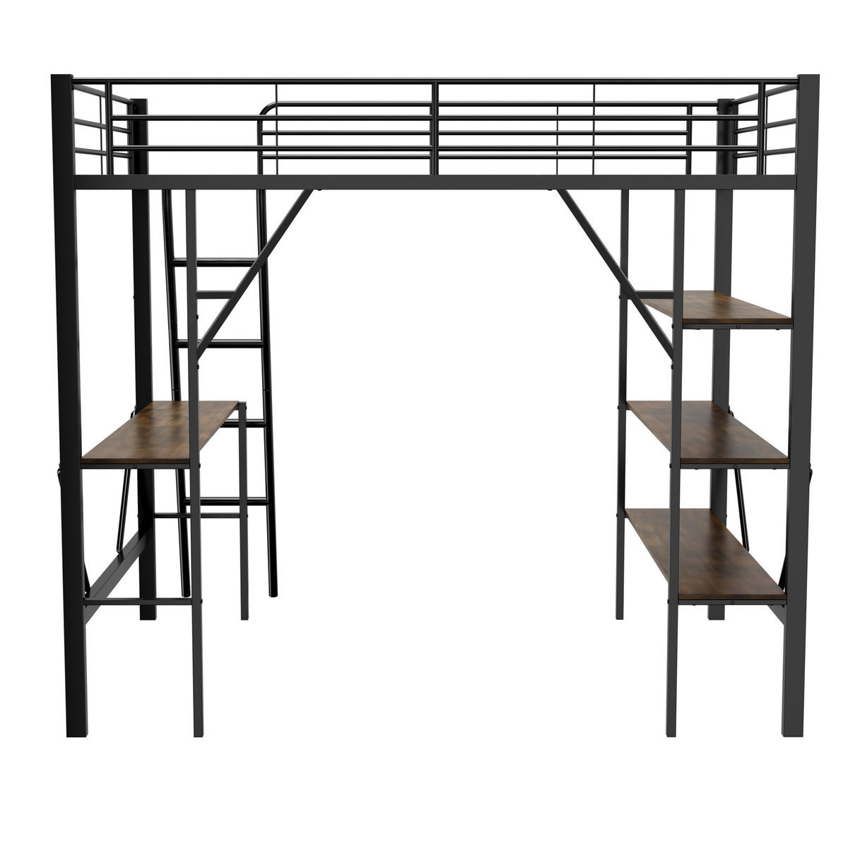 HOCHBETT 90/200 cm aus Metall und MDF mit Schreibtisch und 3 Ablagen Schwarz - Schwarz, Metall (90/200cm) - Modenvie