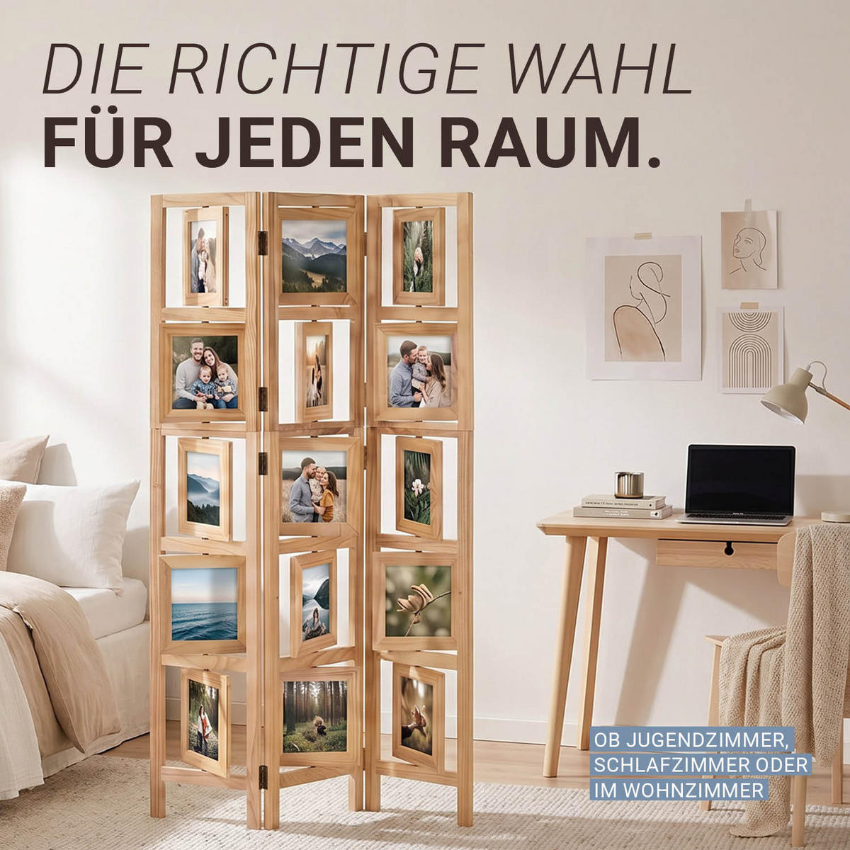 PARAVENT 3-tlg. 93/161 cm Hellbraun Fotowand - Hellbraun, Holz (93/160/2cm) - Homestyle4u