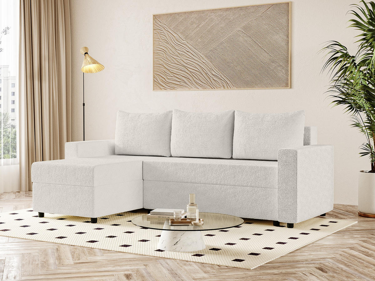 ECKSOFA Goka L mit Schlaffunktion, Weiß - Weiß, Textil (230/146cm) - Fedve