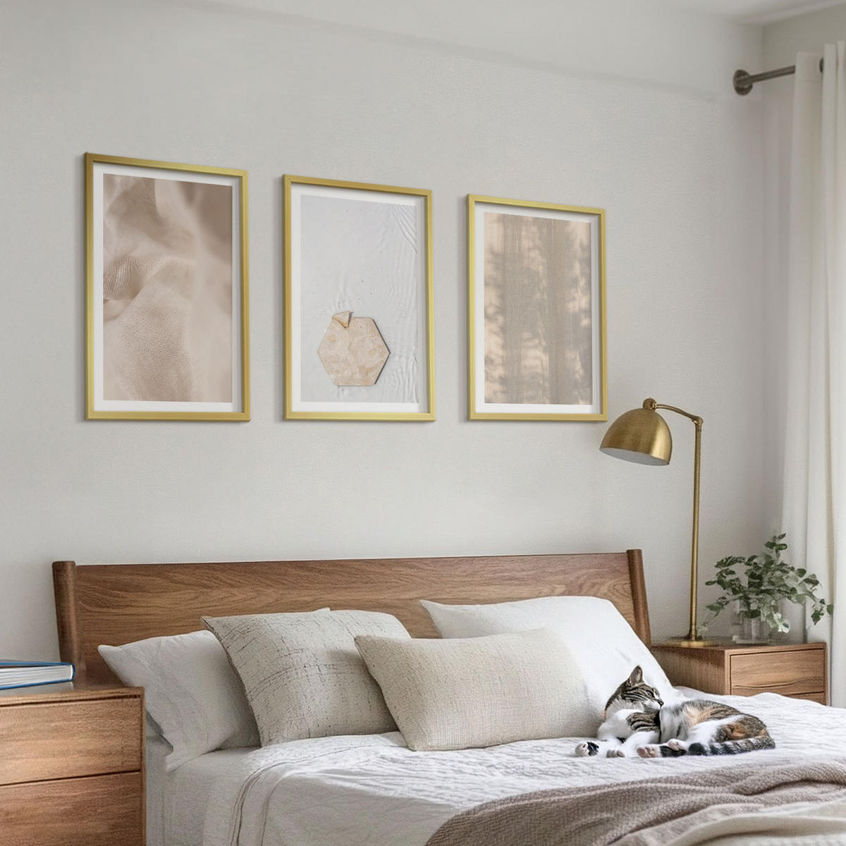 BILDER SET 3er Set - 40x60 cm Goldrahmen - Subtile Texturen, Boho-Natur - Goldfarben, Kunststoff (40/60cm) - TULUP