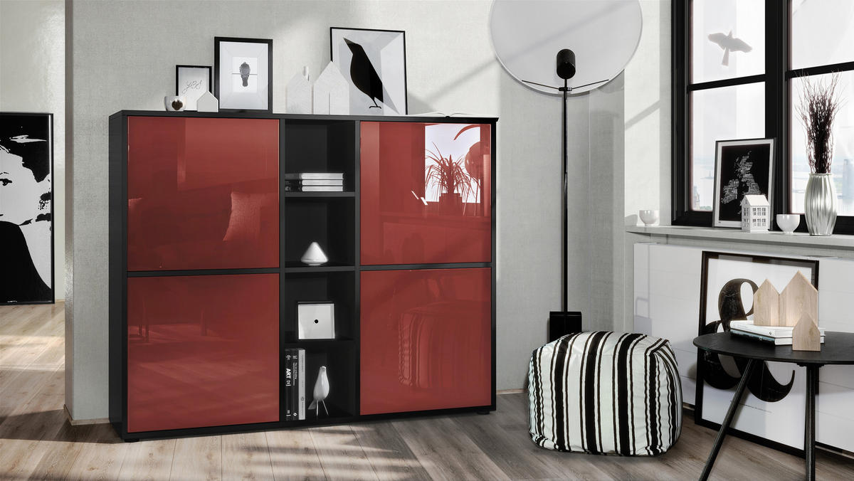 HIGHBOARD Cuba Türen in Bordeaux Hochglanz - Bordeaux, Holzwerkstoff (130.5/105.5/35.5cm) - Vladon