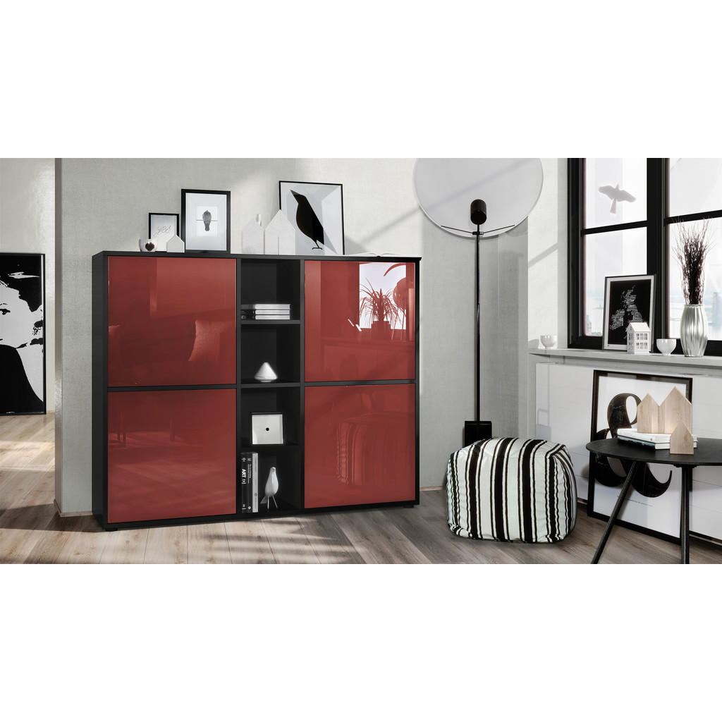 Thumbnail - Vladon Highboard, Bordeaux, Holzwerkstoff, 130.5x105.5x35.5 cm, Wohnzimmer, Kommoden & Sideboards, Highboards