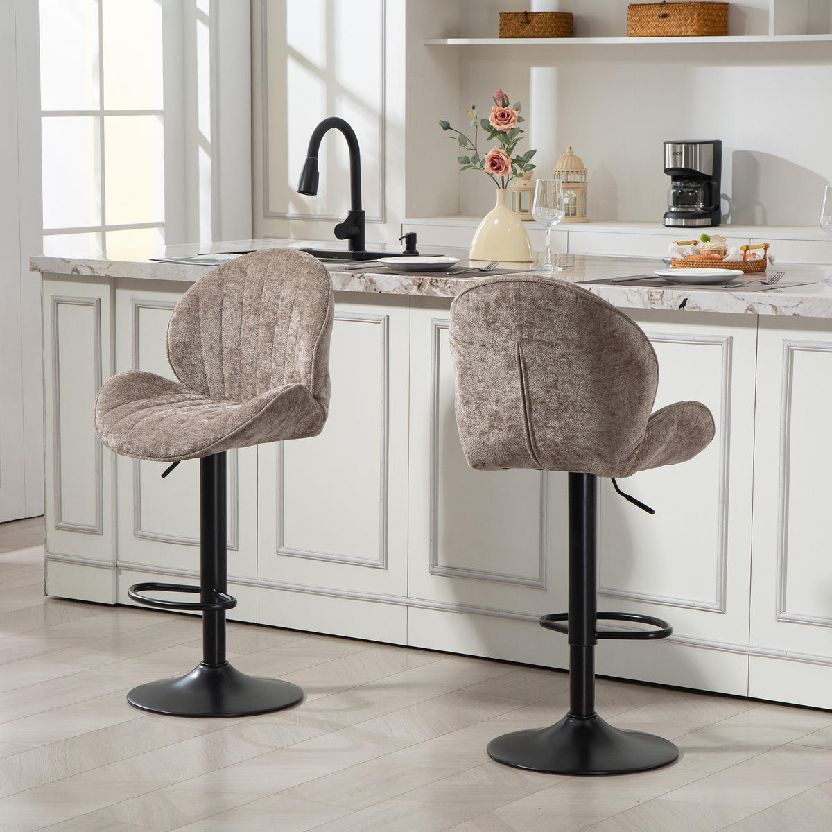 BARHOCKER 2er-Set DE-14773 muschelförmig & höhenverstellbar Braun - Braun, Metall (48/115/50cm) - ComfortXL