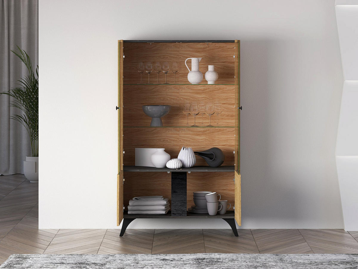 VITRINE – 95 cm – Toscania – Schwarz / Eichefarben - Eichefarben/Schwarz, Holzwerkstoff (95/152/40cm) - hi-markt