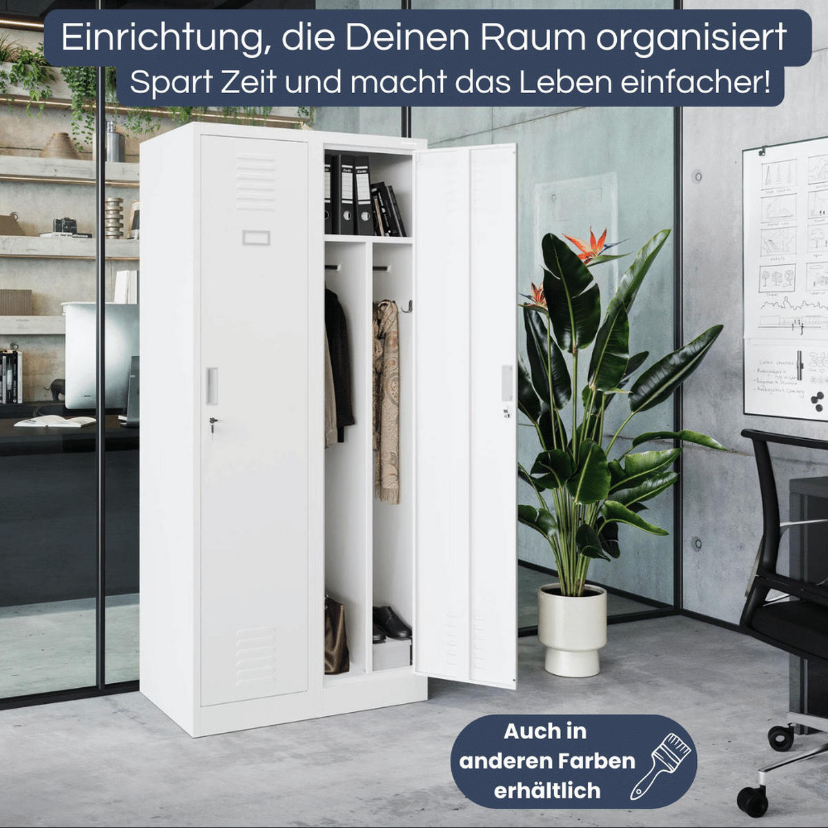 UMKLEIDESCHRANK Spind WIEN 2 Abteile 180x80x50cm Weiß - Weiß, Metall (80/180/50cm) - DELUKE