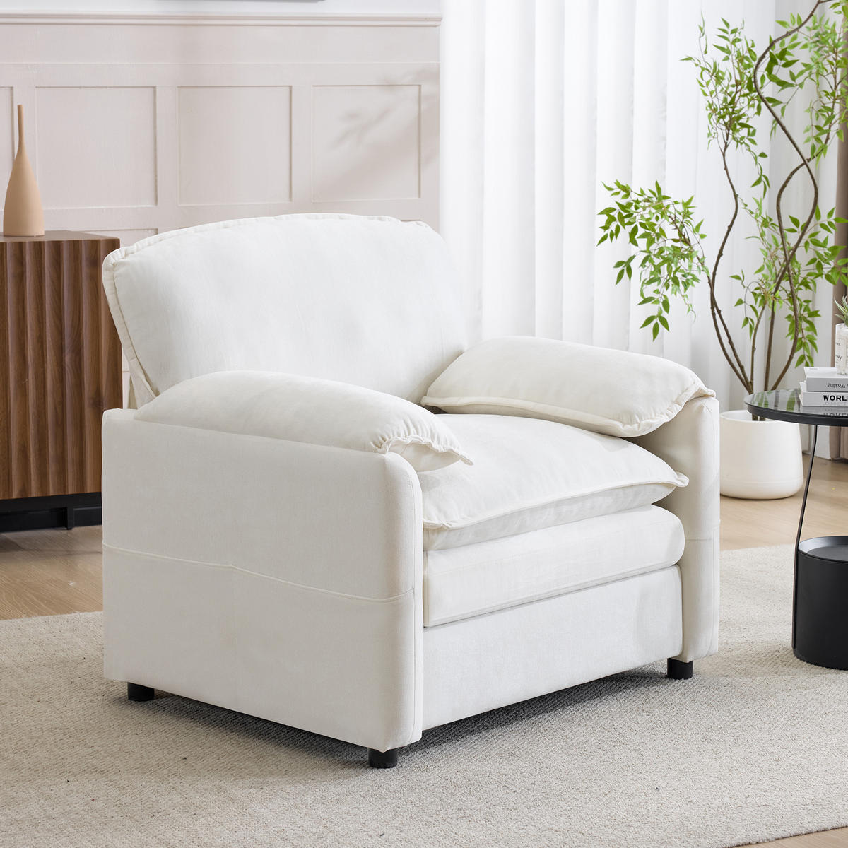 SOFA Chenille Dunkelgrün mit Seitentaschen - Weiß, Holzwerkstoff/Textil (96/90/92cm) - WISHDOR