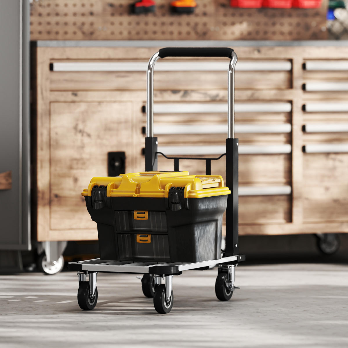 PLATTFORMWAGEN Transportwagen Klappbar 150 kg mit ausziehbarer Plattform - Schwarz, Metall (42/95/71.5cm) - HOMCOM