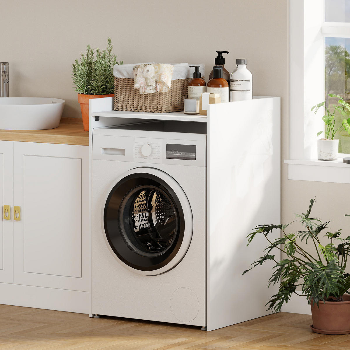 BADEZIMMERSCHRANK Nischenschrank mit offen Regal Badschrank Weiß 64x60x97,5 cm - Weiß, Holzwerkstoff (60/97.5/64cm) - HOMCOM