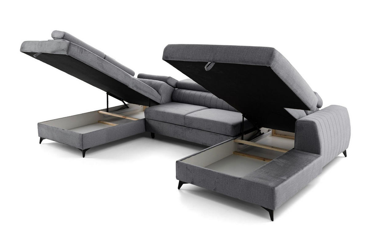ECKSOFA U-Form PIERO U Links mit Schlaffunktion 125x260 Velours Grau - Schwarz/Grau, Holz/Textil (350/90/203cm) - Muffo
