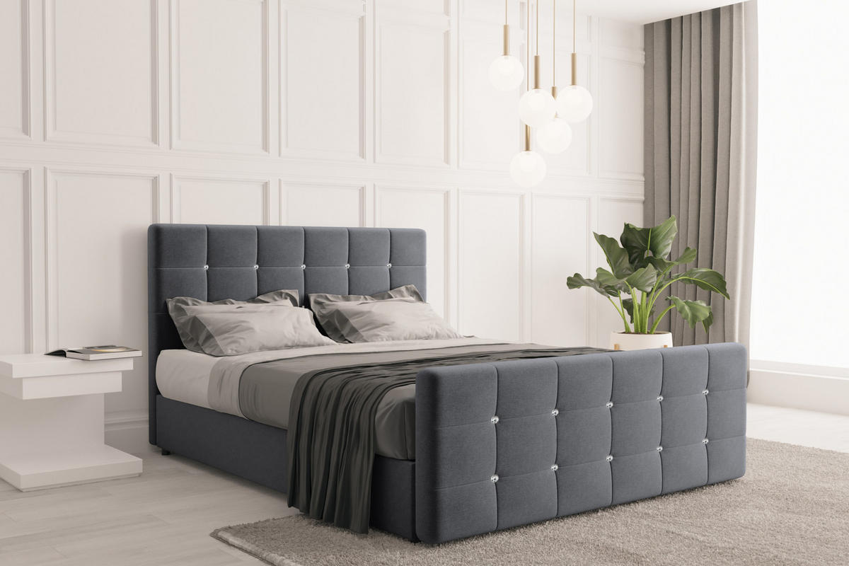 BOXBETT Mit Bettkasten Und Matratze Topper ROMA 120x200 cm Anthrazit H3-Bonell - Anthrazit/Dunkelblau, Holz/Holzwerkstoff (120/200cm) - Kaiser Möbel