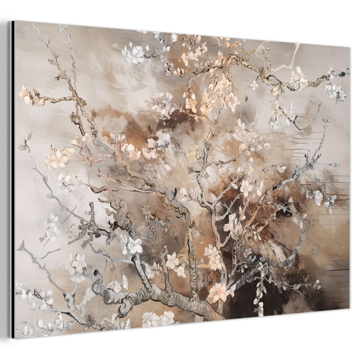 METALLBILD Mandelblüte - Kunst - Van Gogh - Beige - Abstrakt 90x60 cm - Braun, Metall (90/60cm) - MuchoWow