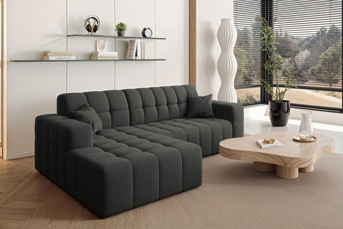 ECKSOFA L-förmiges Nimes Velours Stoff Schwarz Links - Schwarz, Holz/Kunststoff (168/265cm) - Kaiser Möbel