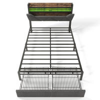 POLSTERBETT 160/200 cm Grau mit USB Typ C Ladefunktion, LED-Beleuchtung und 2 Schubladen - Grau, Textil/Metall (160/200cm) - Oxeza