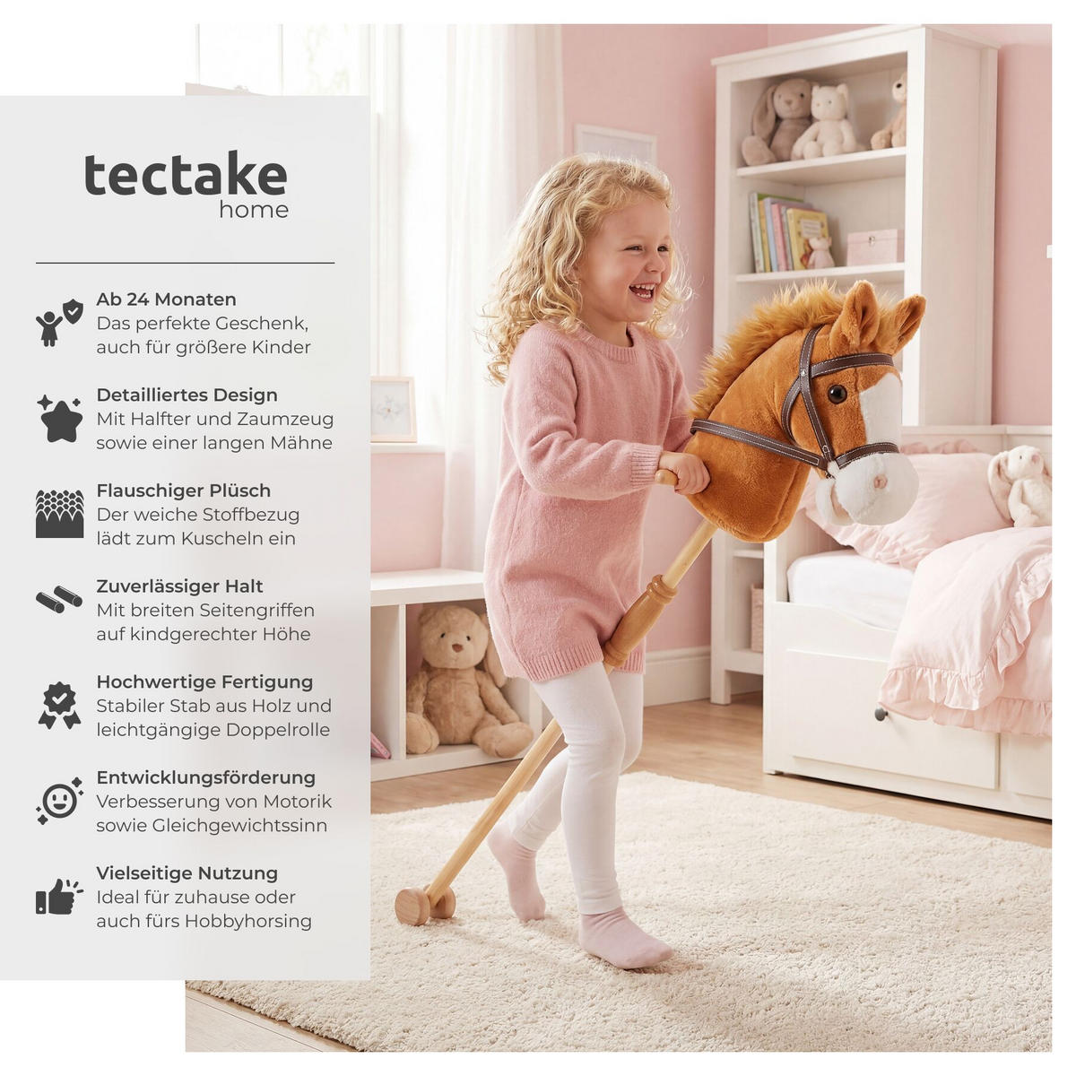 STECKENPFERD , Gesamtlänge 130 cm, braun - Braun, Textil (24/26cm) - tectake