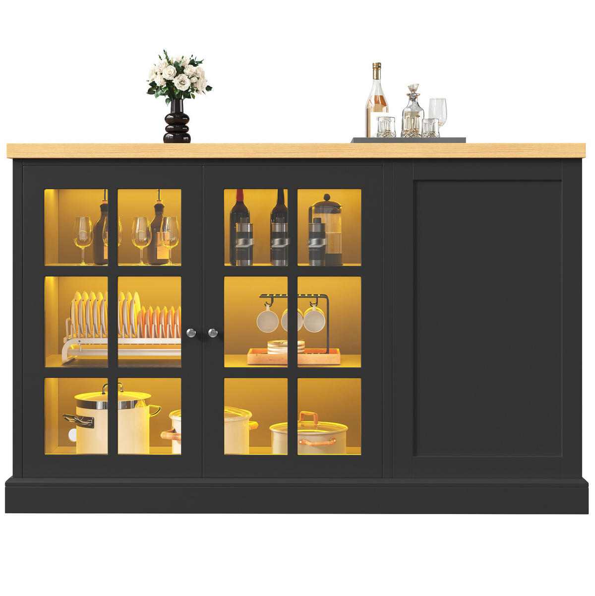 KÜCHENINSEL klappbar mit LED 120 x 40-70 x 90 cm Schwarz - Schwarz, Holz (70/90/120cm) - Beauniv