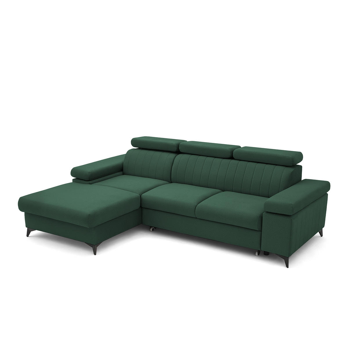 ECKSOFA FELIX L Links mit Schlaffunktion Velours Grün - Schwarz/Grün, Holz/Textil (257/176cm) - Muffo