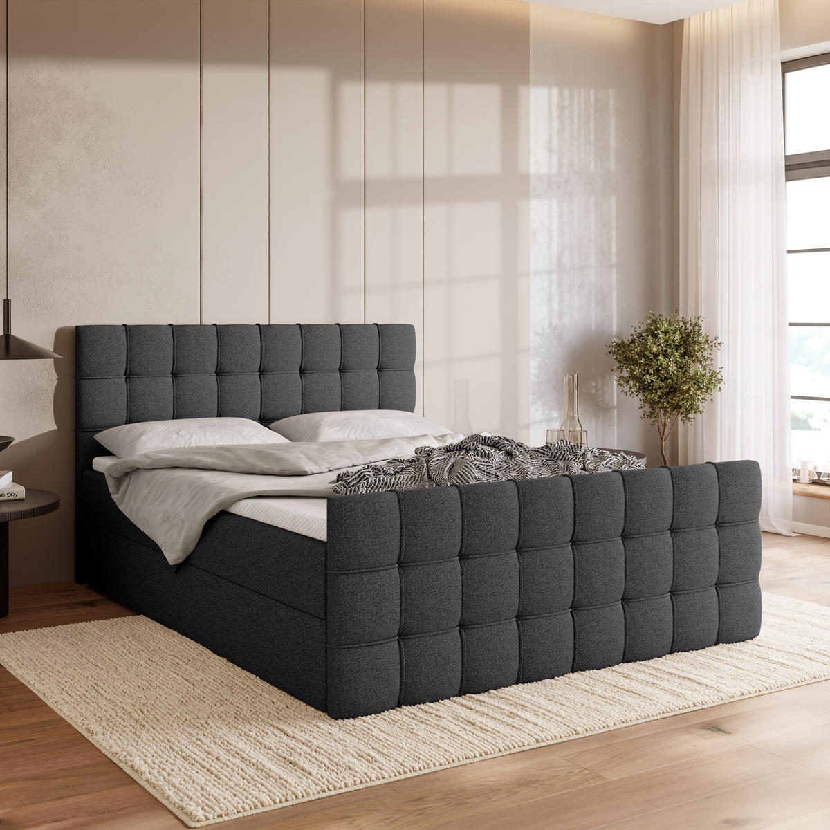 BOXBETT Detroit Duo mit Topper 180/200 Dunkelgrau - Dunkelgrau, Textil (180/200cm) - Bromarkt