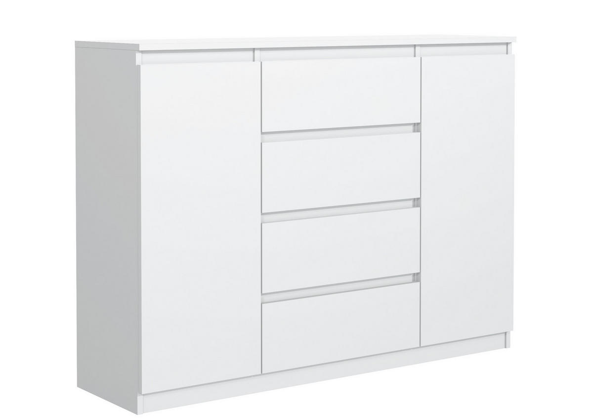 KOMMODE NUDO 120/101,5/39cm mit 4 Schubladen 2 Türen Weiß - Weiß, Holzwerkstoff (120/101.5/39cm) - MASSENO