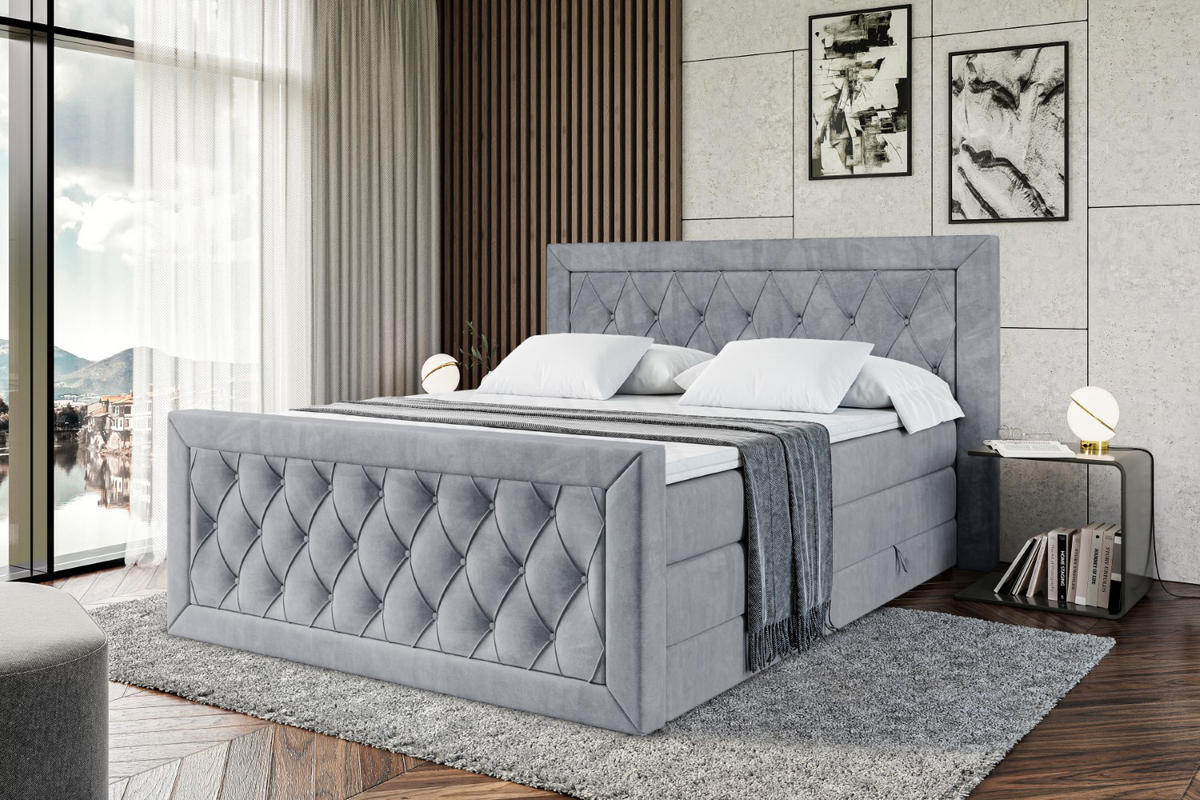BOXSPRINGBETT NOEL-Z KING - 160 x 200 - H3/H4 - Grau - Grau, Holzwerkstoff (160/200cm) - ALTDECOR