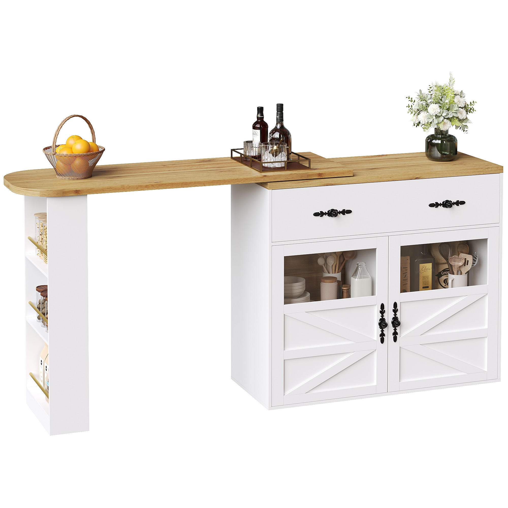 BARTISCH Ausziehbar 360° Drehbar Kücheninsel Stauraum Weiß - Weiß, Holzwerkstoff (39/138/104cm) - FLIEKS