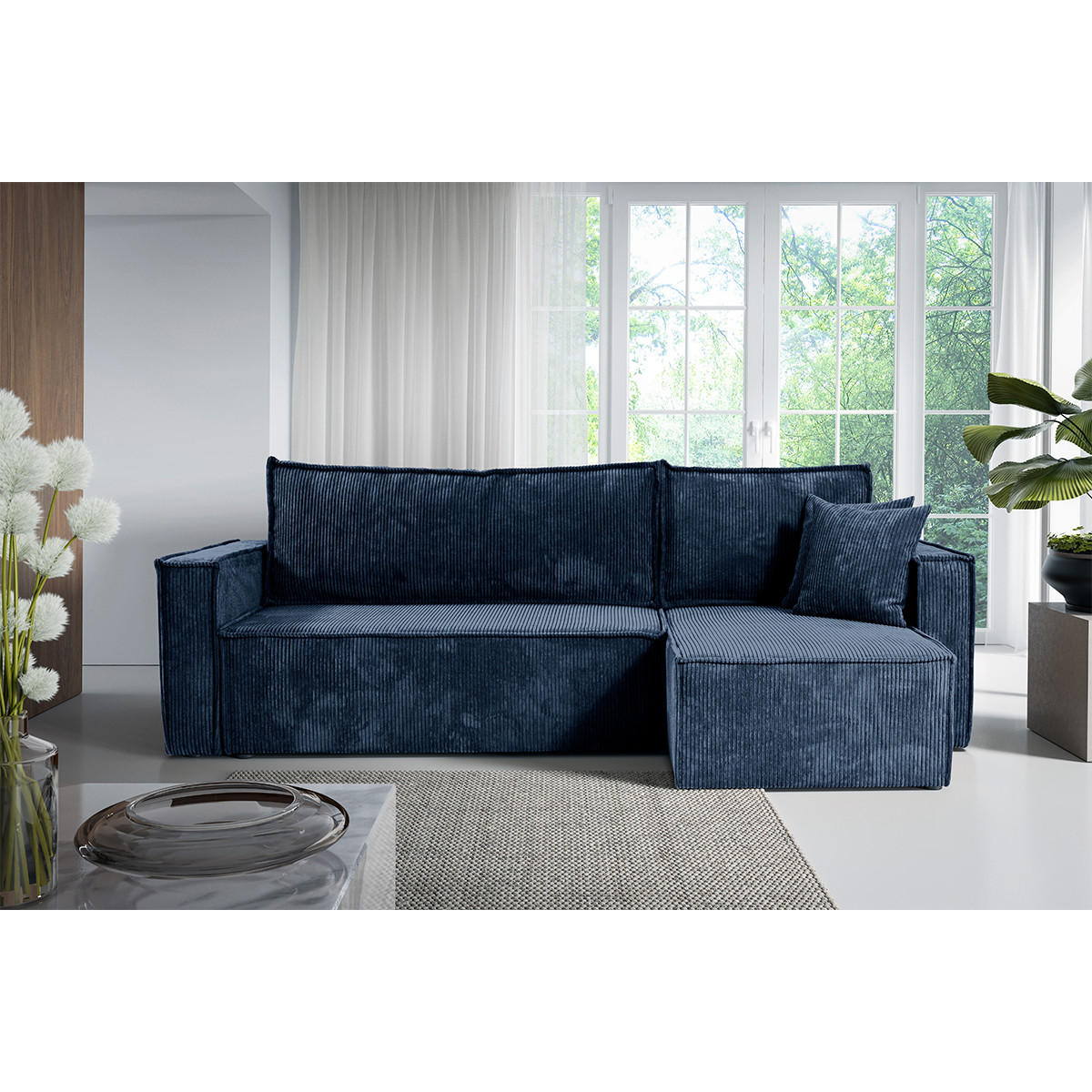 ECKSOFA Ezekiel 3 Sitzplätze Blau - Blau, Holz (236/145cm) - Petits-meubles