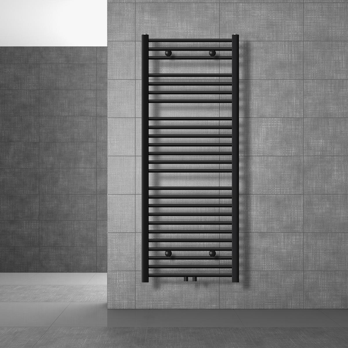 BADHEIZKÖRPER Sahara 600x1500 mm Schwarz matt gerade mit Mittelanschluss - Schwarz, Metall (60/150/3cm) - LuxeBath
