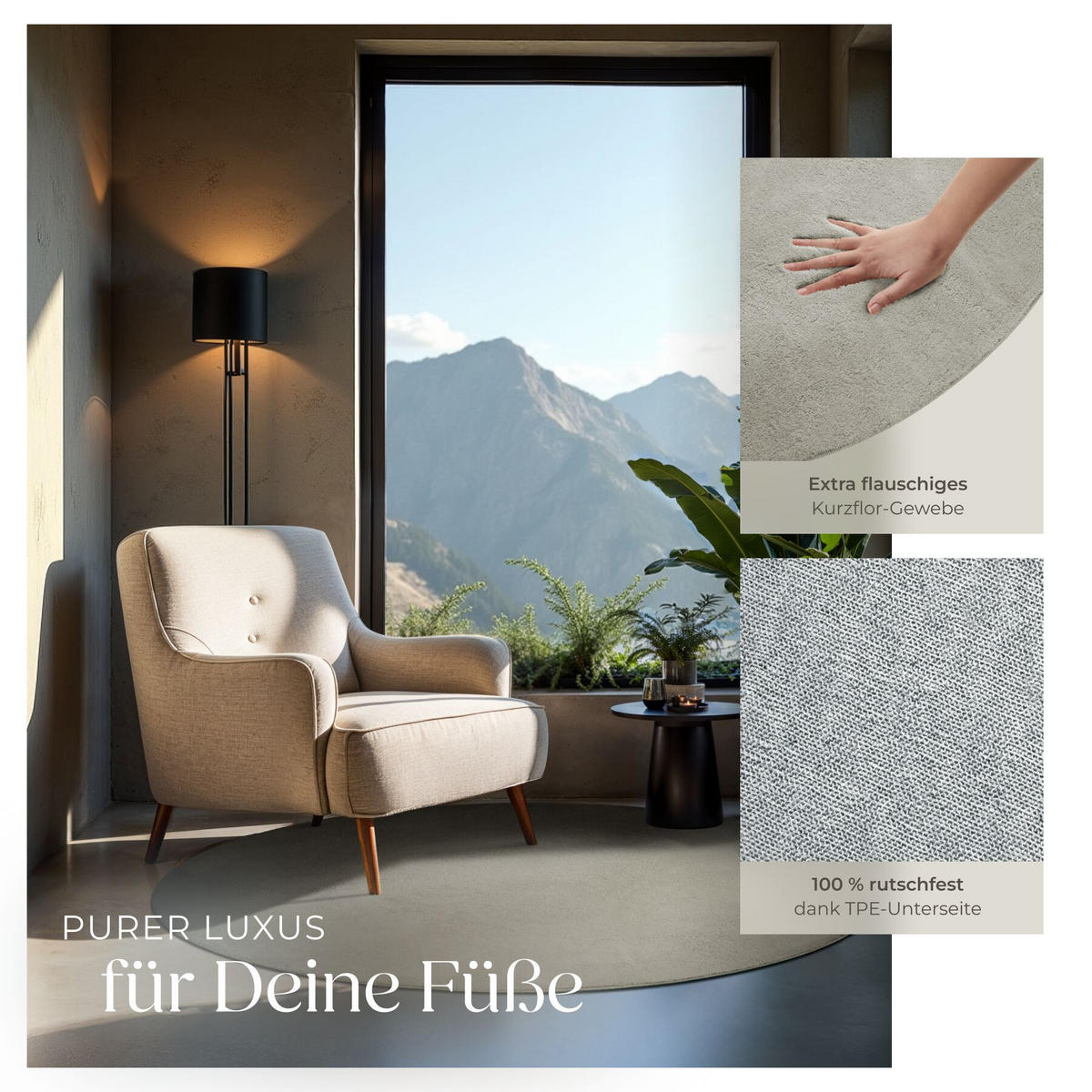 KURZFLORTEPPICH Soft Zone, rutschfeste Unterseite, Sand - Sandfarben, Textil (120/120cm) - tectake