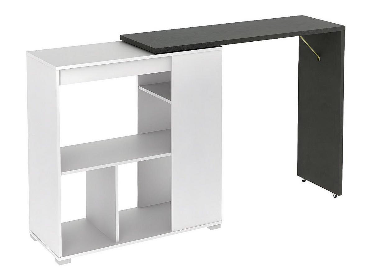 SPARSET Hausbar: Barmöbel SATURNE + 2 Barhocker CALAS - Weiß - Grau, Holz (172/100/45cm) - Vente-Unique