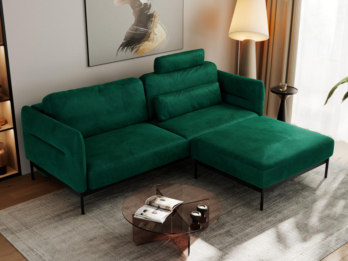 SCHLAFSOFA SALENTO Dunkelgrün Velvet - Dunkelgrün/Schwarz, Textil/Metall (221/82/193cm) - MKS