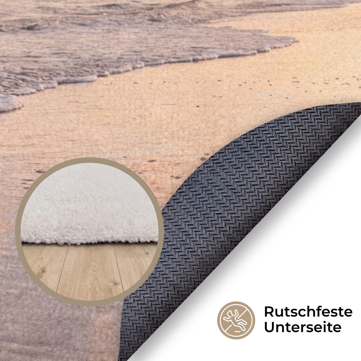 TEPPICH - Strand - Brandung - Wolken - 150x150 cm - Hellrosa, Kunststoff/Textil (150/0.4cm) - OnlyWow