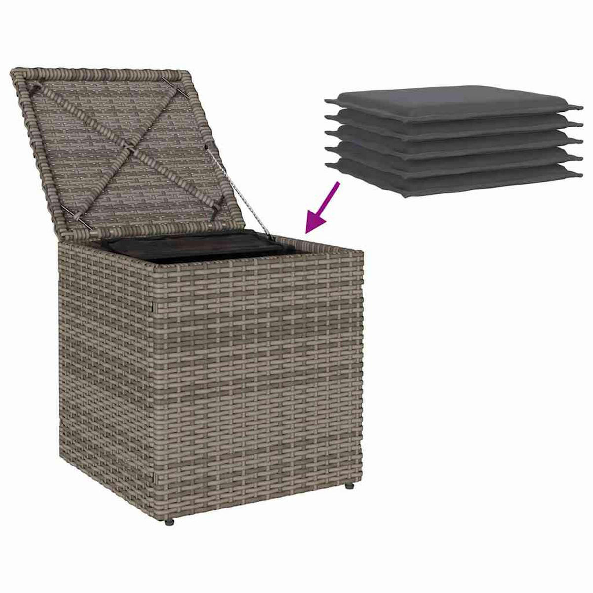 GARTENHOCKER Mit Kissen 2er Set Grau 40/40/43 Cm Poly Rattan - Grau, Kunststoff (40/43/40cm) - vidaXL