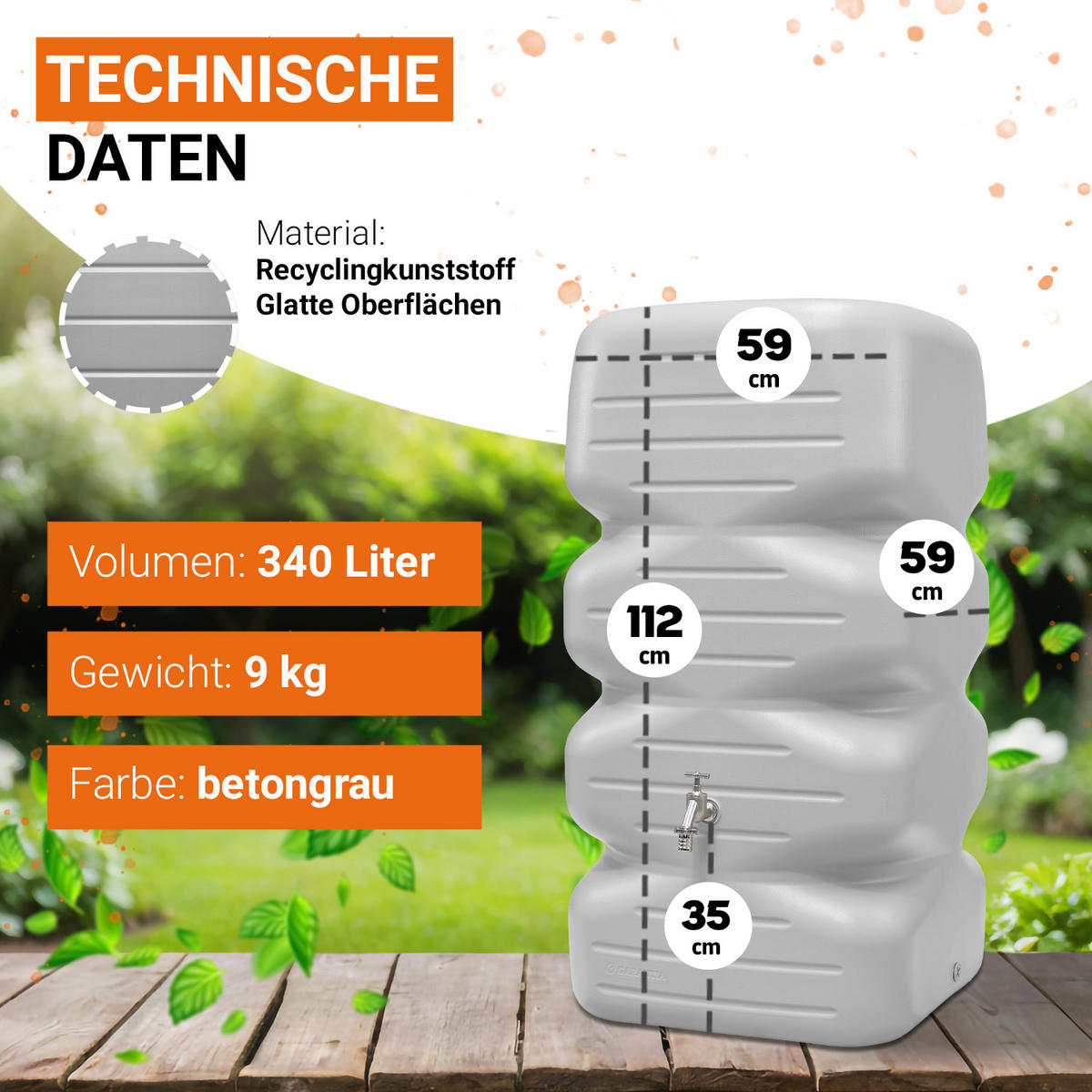 REGENTONNE 340 L, betongrau - Hellgrau, Kunststoff (59/112/59cm) - GARANTIA