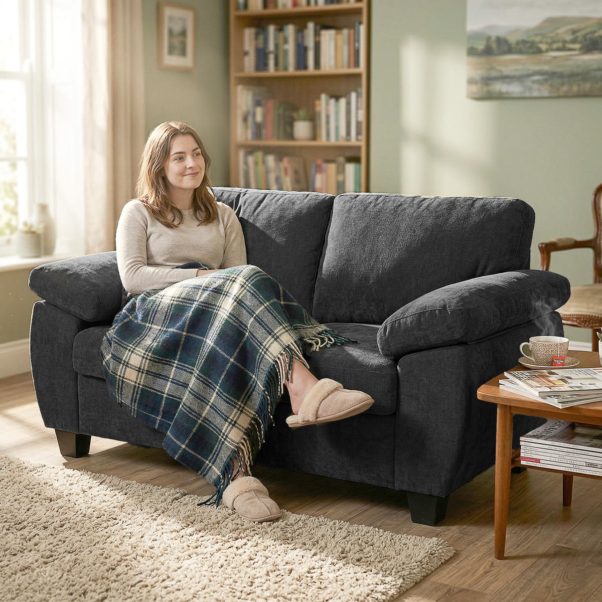 SOFA 2-Sitzer Chenille Dunkelgrau - Dunkelgrau, Holzwerkstoff/Kunststoff (77/81/156cm) - HOMCOM