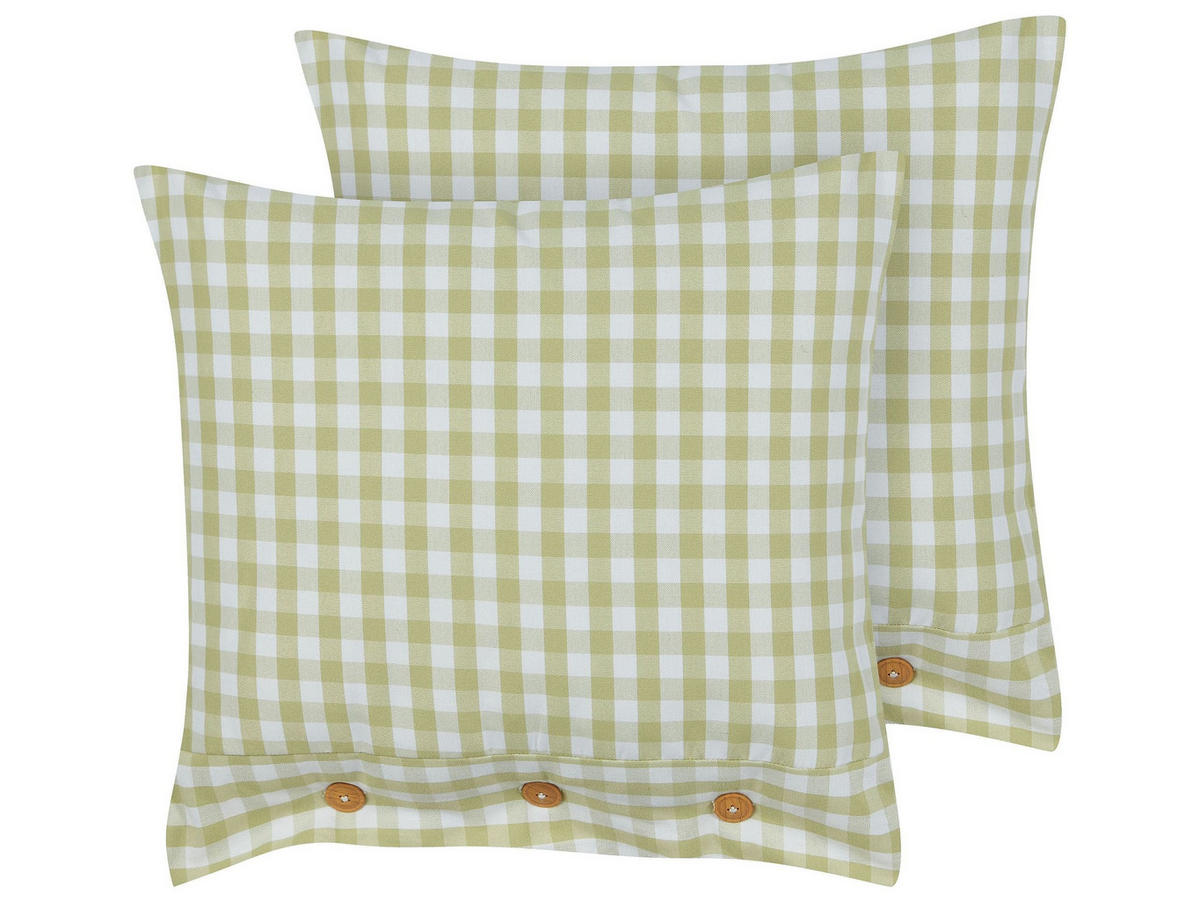 PERNĂ decorativă set de 2 verde oliv 45/45 cm Talya - maro/alb, material textil (45/45cm) - Beliani