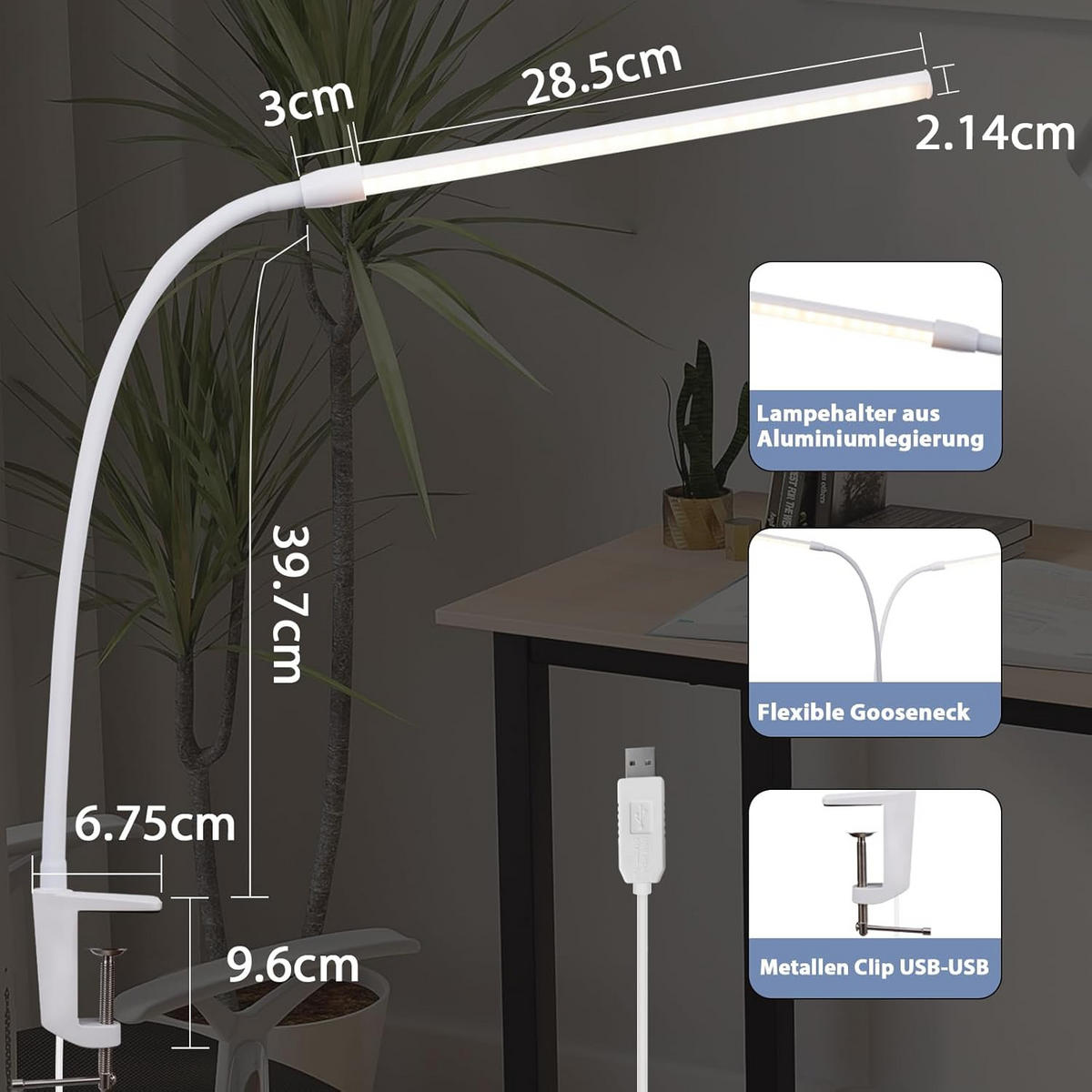 TISCHLAMPE Zwielanis 6.5/80.8/6.5 cm - Weiß, Metall (6.5/6.5/80.8cm) - ZMH