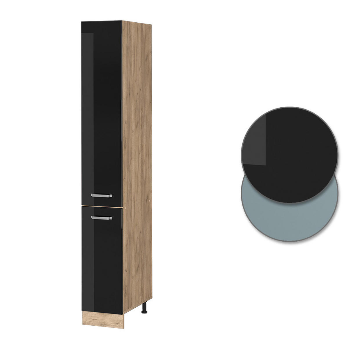 APOTHEKERSCHRANK R-Line Schwarz Hochglanz 30 cm - Honigeiche/Schwarz Hochglanz, Holzwerkstoff (30/206.8/57.2cm) - Vicco