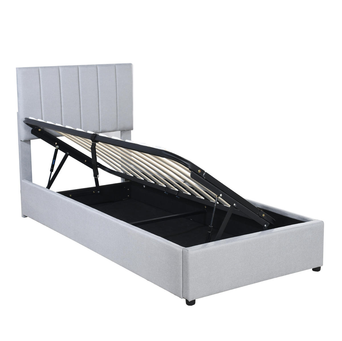 TAPECIRANI dječji krevet 90/200 cm sivi od lana s hidrauličnim spremištem - siva, tekstil (90/200cm) - OKWISH