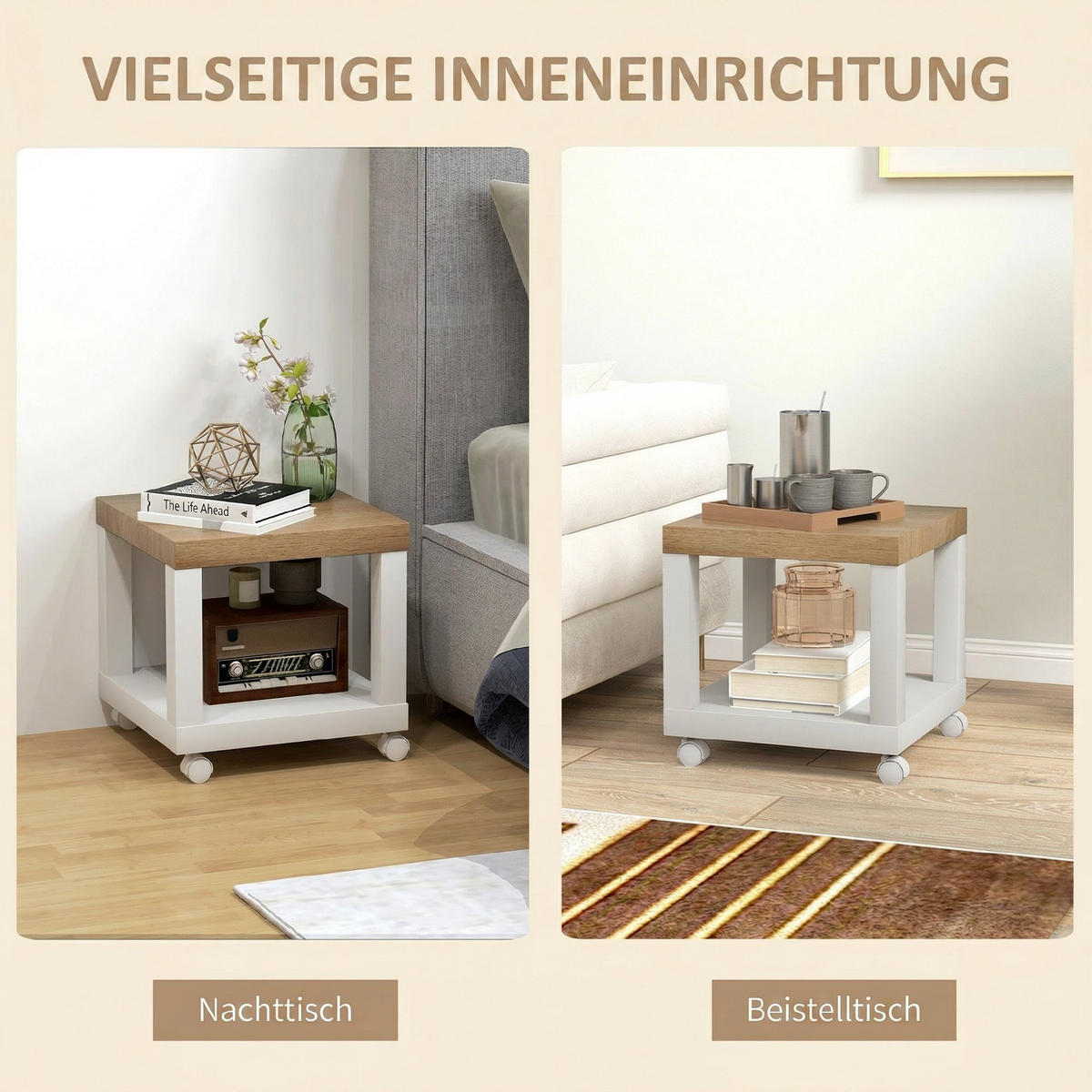 BEISTELLTISCH DE-15847 fahrbar mit Ablage Naturholz - Naturfarben, Holzwerkstoff (40/40/40cm) - ComfortXL