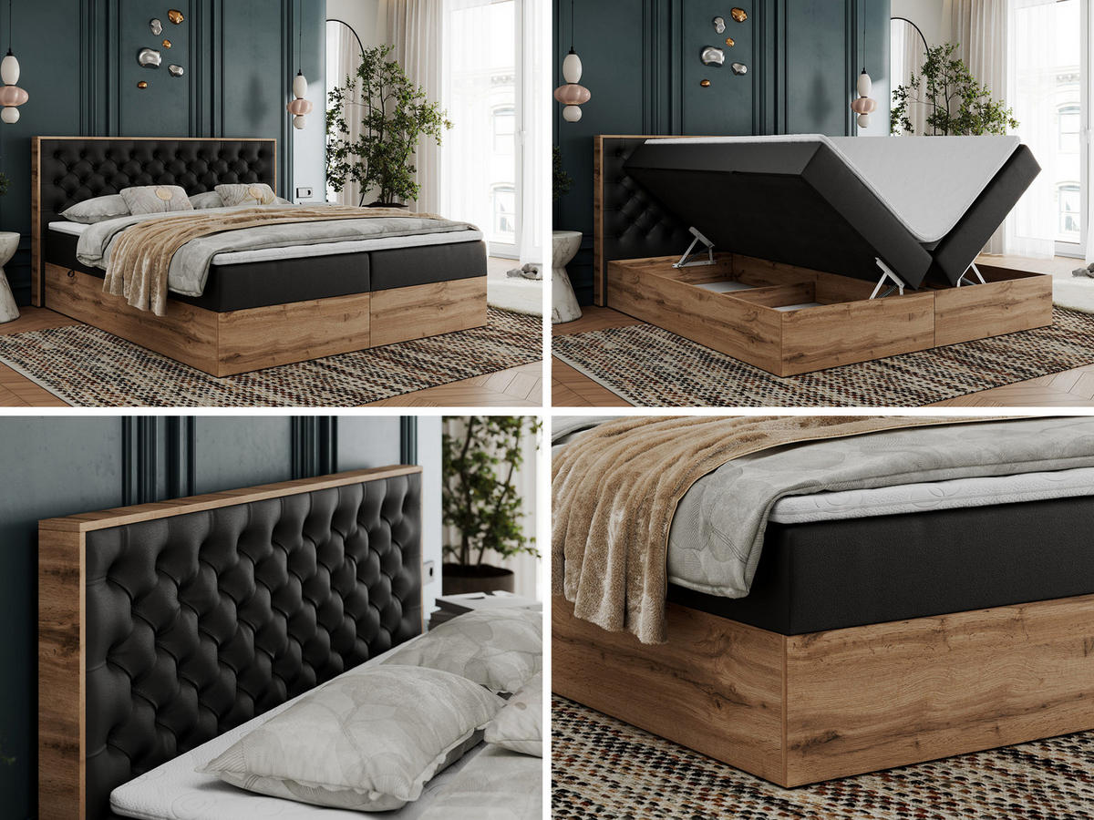BOXBETT ALBERO 3 - 160/200 Schwarz Kunstleder - H3 - Schwarz, Holz/Textil (160/200cm) - MKS