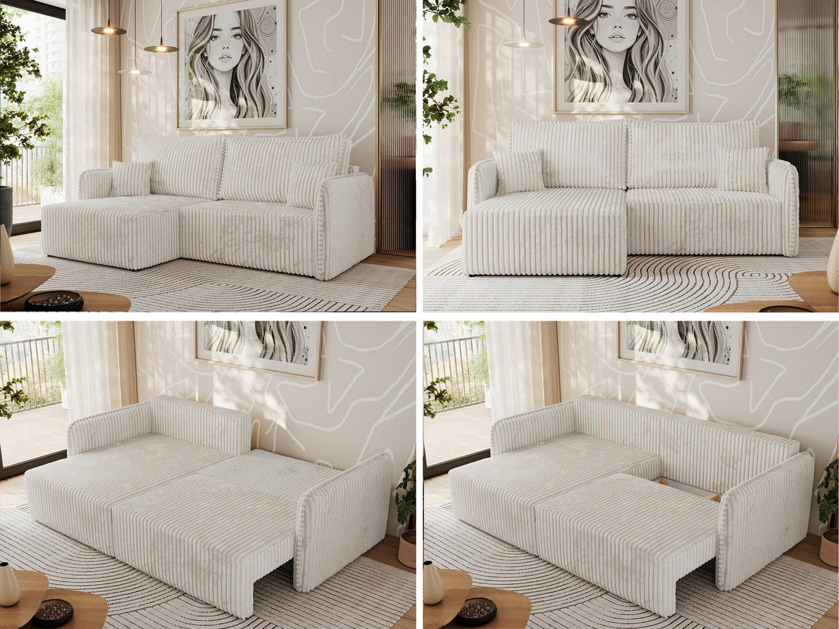ECKSCHLAFSOFA MESTO L Beige Cord - links - Beige/Schwarz, Kunststoff/Textil (227/147cm) - MKS