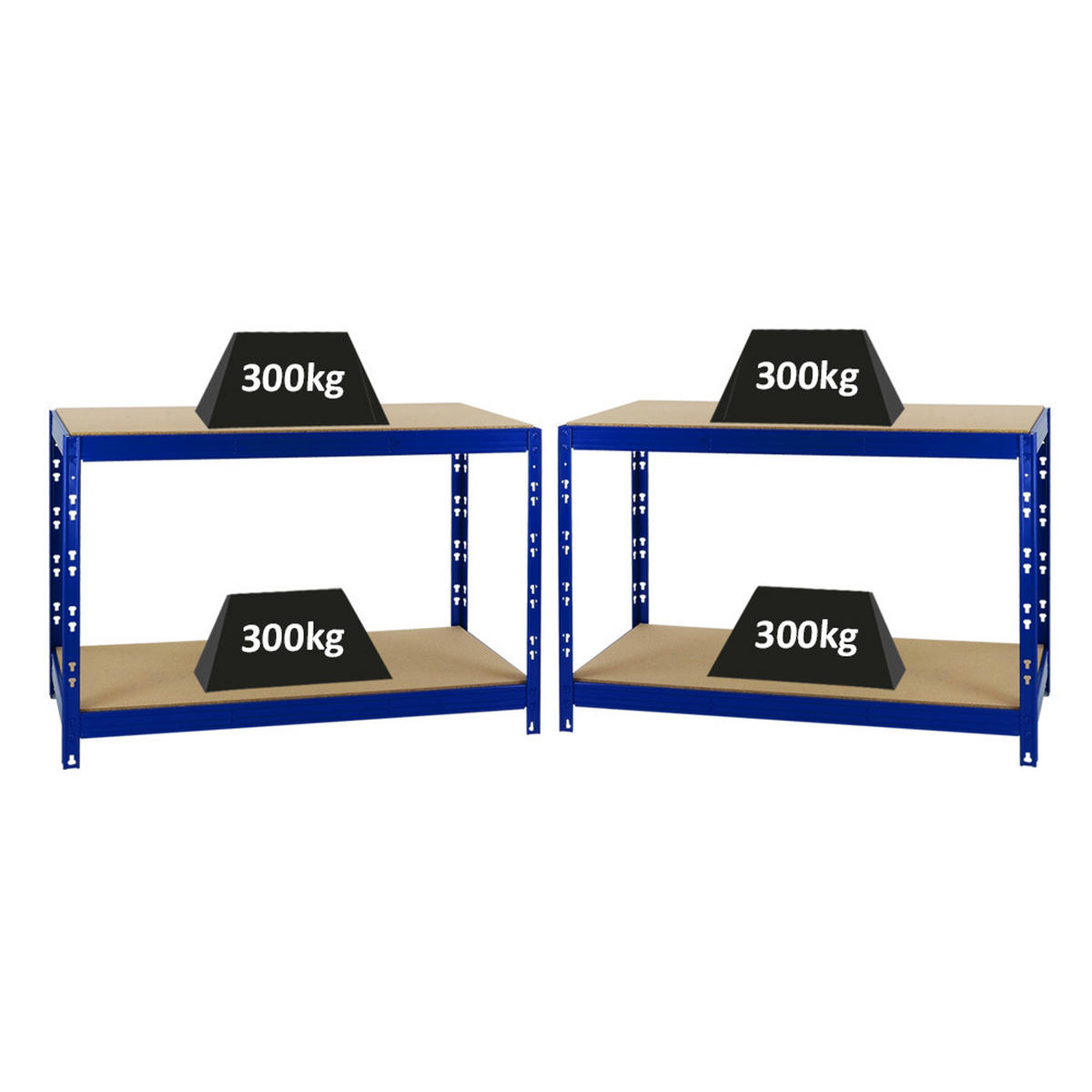 WERKBANK Tiger 2er-Set mit 2x 300 kg pro Fachboden 90x140x60 cm Blau - Blau, Metall (280/90/60cm) - PROREGAL