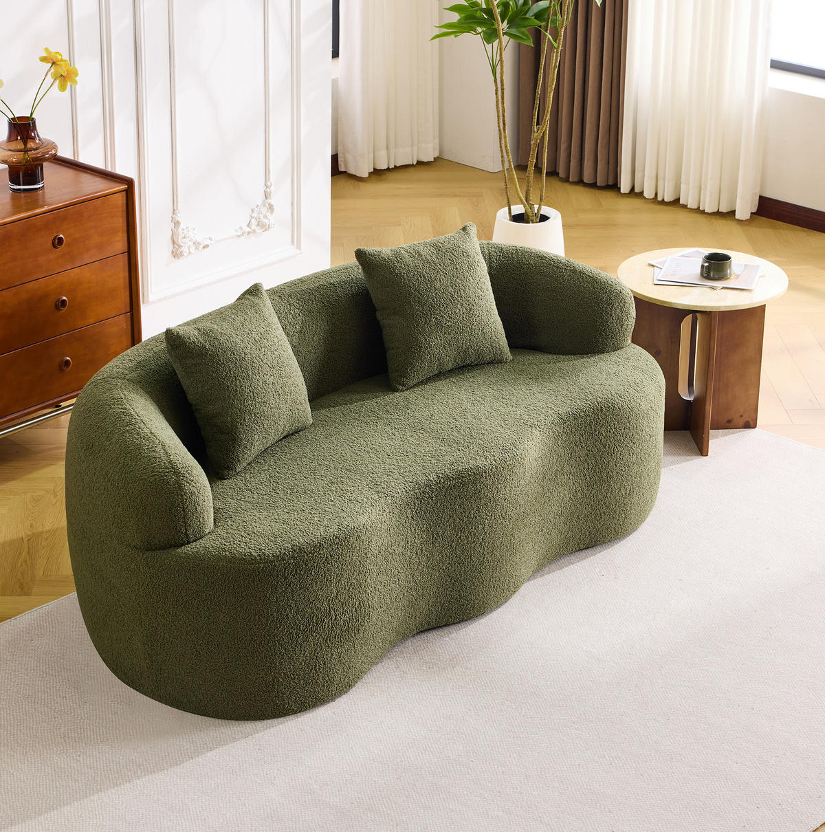 SOFA Zweisitzer geschwungen Green mit Kissen - Grün, Kunststoff (170/70/89cm) - Meubliv