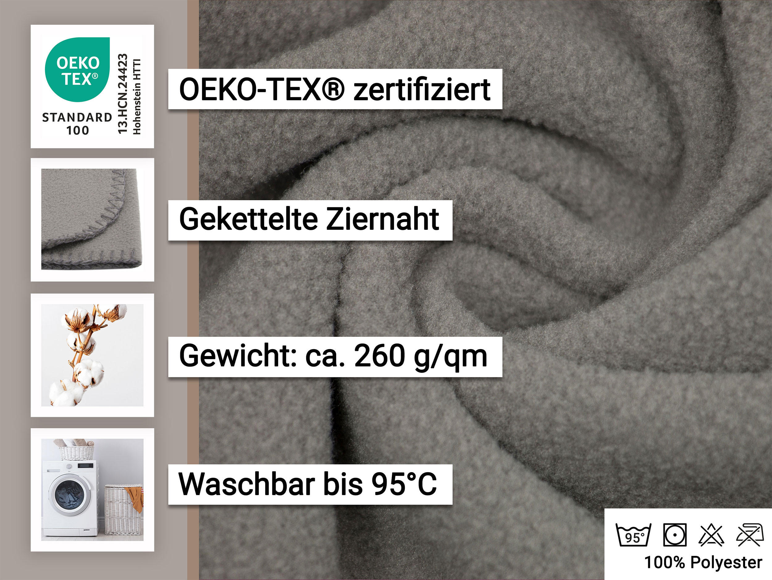 KUSCHELDECKE, 130x170 cm, 100% Polyester, Grau - Taupe, Textil (130/170cm) - Zollner