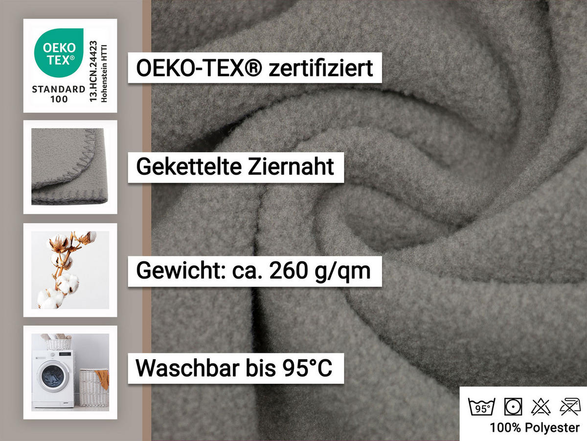 KUSCHELDECKE, 130x170 cm, 100% Polyester, Grau - Taupe, Textil (130/170cm) - Zollner